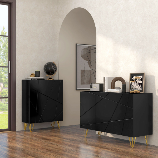 HOMCOM Aparador para Sala Aparador de Entrada com 3 Portas e Prateleiras Ajustáveis para Cozinha Sala 120x40x75 cm Preto - Image 4