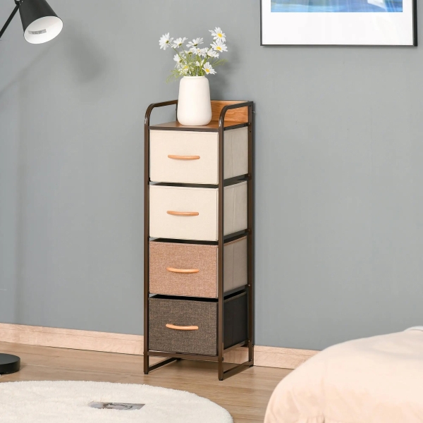 HOMCOM Cómoda de Tecido com 4 Cestos Removíveis e Dobráveis Base Elevada Móvel de Armazenamento para Dormitório Sala de Estar 31x29x99cm Multicor - Image 2