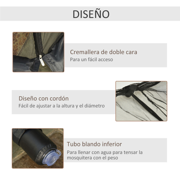 Outsunny Rede Mosquiteira para Chapéus de Sol de Jardim Ø3m Cobertura de Rede de Chapéu de Sol com Zíper e Tubo Enchido com Água para Terraço Balcão Exterior Preto - Image 5