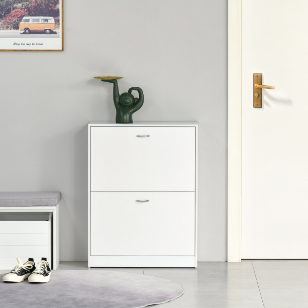 HOMCOM Sapateira de Madeira com 2 Compartimentos para Entrada Corredor Dormitório Sala de Estar 60x24x80 cm Branco - Image 7