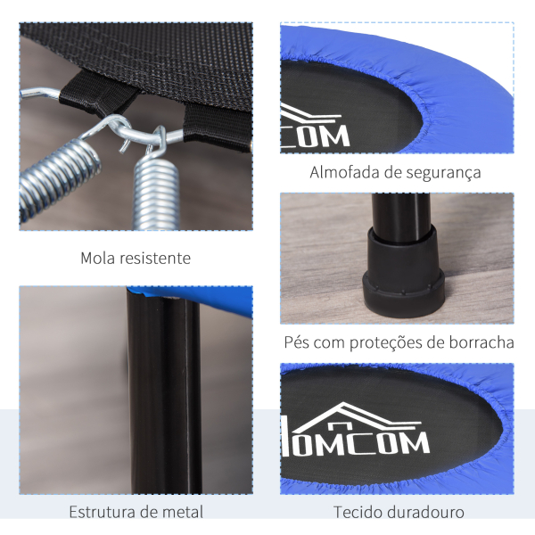 HOMCOM Trampolim Fitness Ø81cm Trampolim de Aço com Borda Protetora e 28 Molas para Exercícios em Interior E Exterior Carga 100kg 81x81x22,5cm Preto e Azul - Image 4