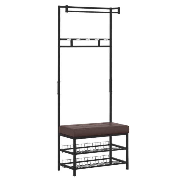 HOMCOM Móvel Cabide de Entrada com Assento Acolchoado e Sapateira Armário de Entrada com Cabides 72,5x35x180cm Preto