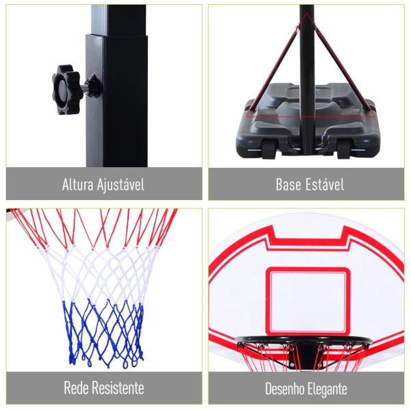 HOMCOM  Tabela de basquetebol dobrável e ajustável em altura 150-210 cm branco preto e vermelho - Image 5