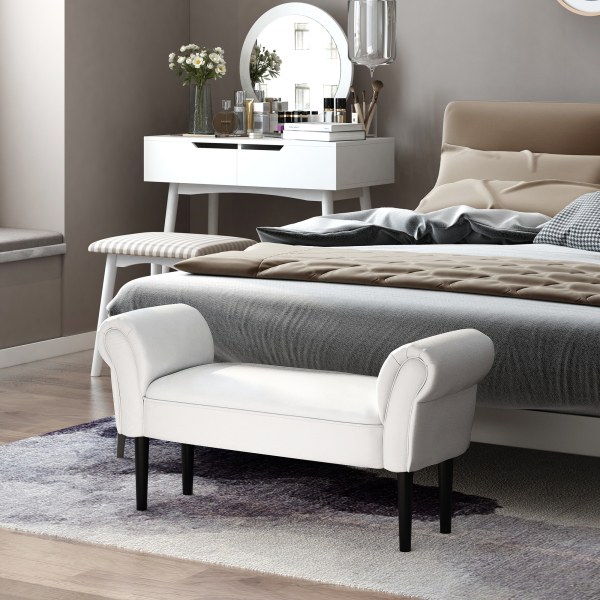 HOMCOM Banco de Pé de Cama Banco com Braços Curvados Estofado e Pés de Madeira Carga Máxima 130kg 102x31x51cm Branco - Image 9