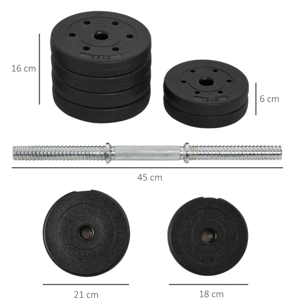 HOMCOM Conjunto de Halteres Ajustáveis 30kg com Barra de Conexão de Aço e Discos Desmontáveis Conjunto de Pesos para Treinamento em Casa Academia Escritório Preto - Image 3