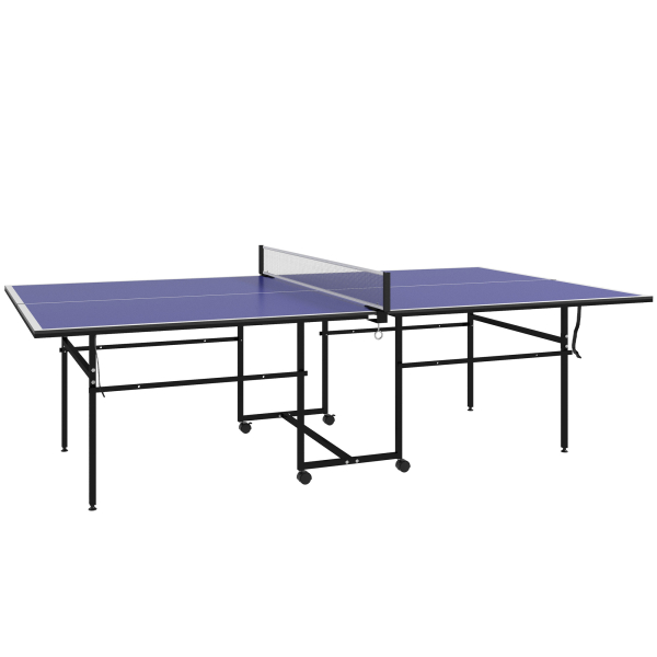 SPORTNOW Mesa de Ping Pong Dobrável com 4 Rodas Rede 2 Raquetes e 3 Bolas para Interior e Exterior 274x152,5x75,5 cm Azul