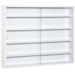 HOMCOM Vitrine de Parede de Madeira com Prateleiras Ajustáveis e 2 Portas Corredeiras de Vidro para Coleções Perfumes Bonecos de Decoração 80x9,5x60cm Branco