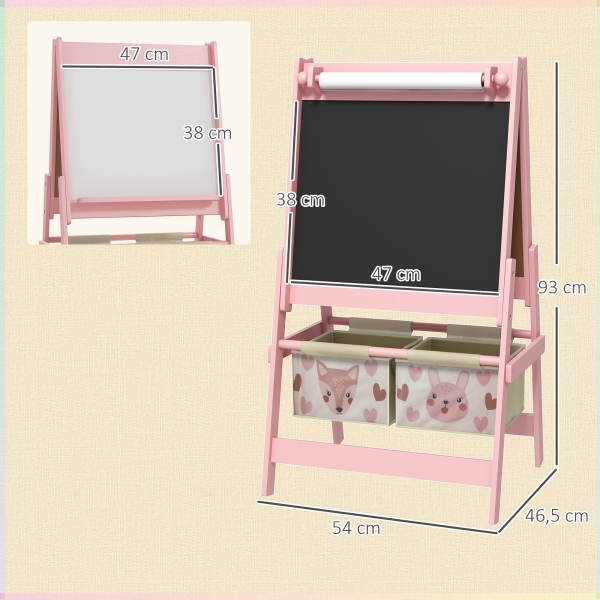 AIYAPLAY Cavalete para Crianças 3 em 1 Cavalete de Arte com Rolo de Papel Quadro e 2 Cestas de Armazenamento 54x46,5x93 cm Rosa - Image 3