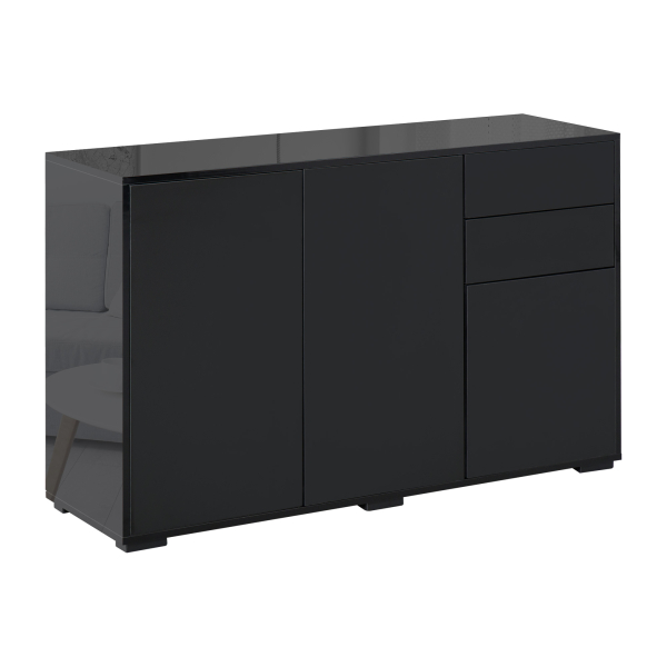 HOMCOM Aparador de Sala de Estar com 3 Portas 2 Gavetas e Prateleira Interior Ajustável Móvel Auxiliar de Armazenamento para Cozinha Dormitório Anti-Rolamento 117x36x74 cm Preto