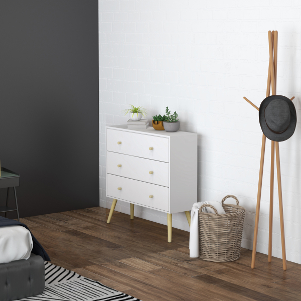 HOMCOM Cómoda com 3 Gavetas com Pés de Madeira de Pinho para Sala de Estar Escritório 80x30x80 cm Branco e Madeira - Image 2
