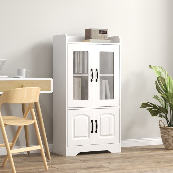 HOMCOM Vitrine Sala de Estar Estante para Livros com Portas de Vidro Prateleira Ajustável e Dobradiças de Fechamento Suave 60x60x116 cm Branco - Image 2