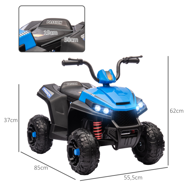 AIYAPLAY Quadriciclo Elétrico para Crianças com Bateria 12V Faróis e Música Carga 30 kg 85x55,5x62 cm Azul - Image 3