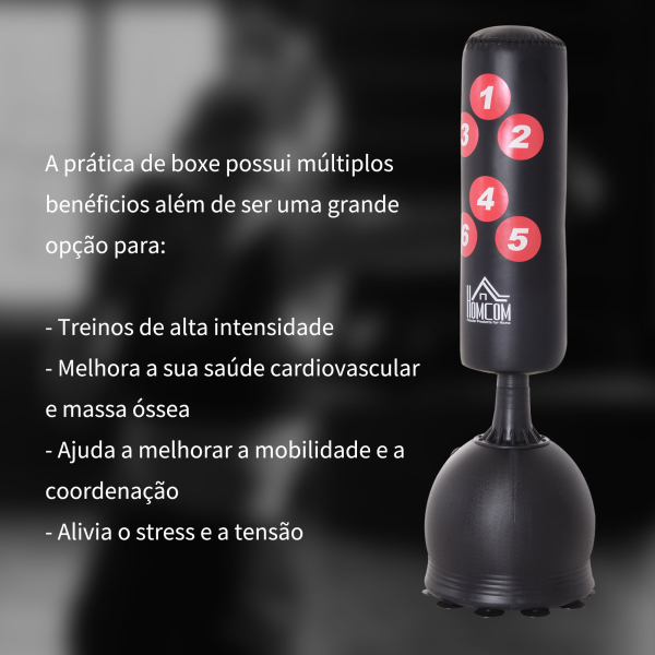 HOMCOM Saco de Boxe de Pé 165cm Sacos de Chão com Suporte para Preencher de Água ou Areia para Adultos e Crianças Preto - Image 5