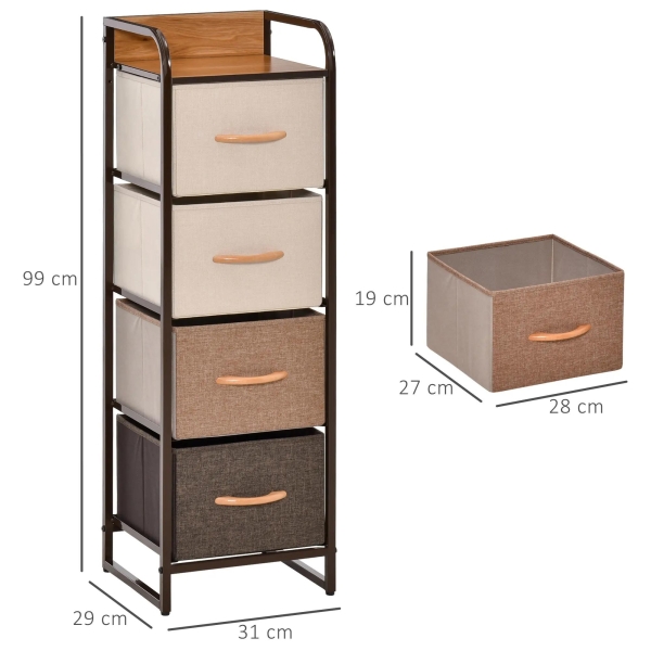 HOMCOM Cómoda de Tecido com 4 Cestos Removíveis e Dobráveis Base Elevada Móvel de Armazenamento para Dormitório Sala de Estar 31x29x99cm Multicor - Image 3