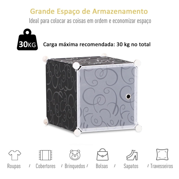 HOMCOM Armário modular de plástico 12 Cubos com Portas para Armazenamento de Roupas Armário Organizador para Brinquedos 111x47x145cm - Image 6