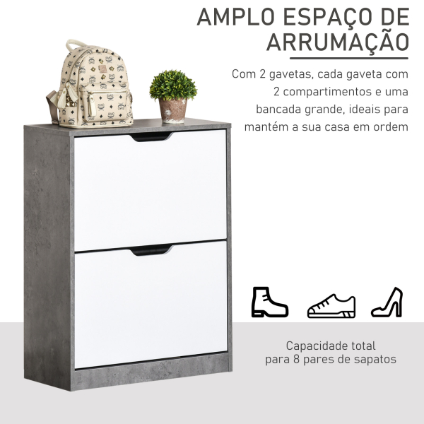 HOMCOM Sapateira Moderna com 2 Prateleiras Abatíveis para 8 Pares de Sapatos Sapateira Estreita 62,5x26x81 cm Cinza - Image 4