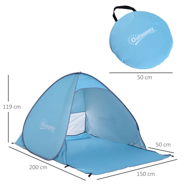Outsunny Tenda de campismo para praia Camping Picnic Azul - Poliéster e Aço - 200x150x119 cm - Image 3