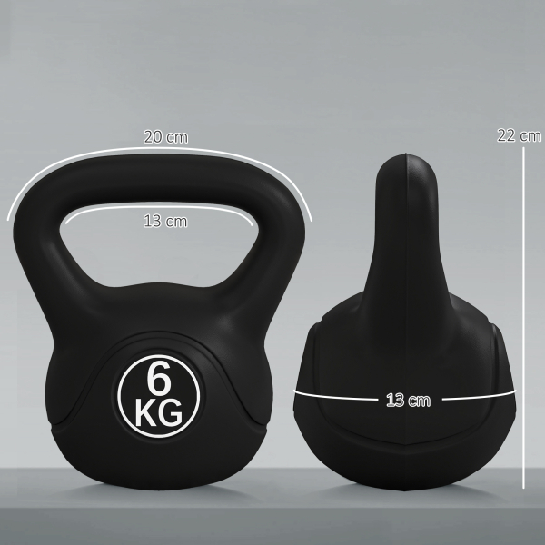 HOMCOM Peso Russo de 6 kg Kettlebell Fitness Preenchido de Areia com Punho Largo Antiderrapante 20x13x22 cm Preto - Image 3