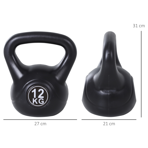 HOMCOM Peso Russo de 12 kg Kettlebell Preenchido de Areia com Punho Largo e Antiderrapante para Trenos em Casa e Ginásio 27x21x31 cm Preto - Image 3