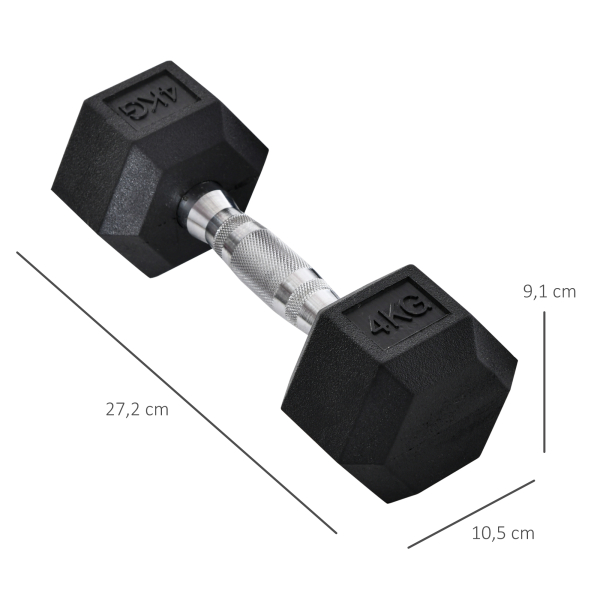 HOMCOM Conjunto de Halteres de 2x4 kg com Barra Metálica e Cabeça Hexagonal Conjunto Pesos para Treino 27,2x10,5 cm Preto e Prata - Image 3