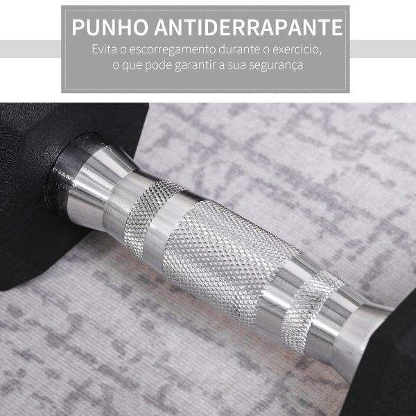 HOMCOM Conjunto de Halteres de 2x4 kg com Barra Metálica e Cabeça Hexagonal Conjunto Pesos para Treino 27,2x10,5 cm Preto e Prata - Image 4