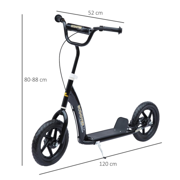 HOMCOM Trotinete para Crianças acima de 5 anos Scooter de 2 Rodas Grandes de 12 Polegadas com Freio e Guidão Ajustável em Altura Carga Máx. 100kg 120x52x80-88cm Preto - Image 3