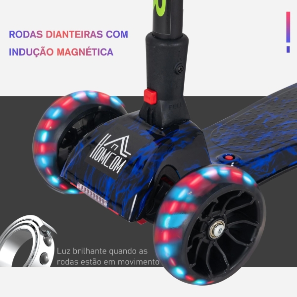 HOMCOM Trotinete dobrável para crianças acima de 3 anos altura ajustável em 4 níveis  luzes musica e Nevoeiro de água  61x26x63-81 cm Azul - Image 4