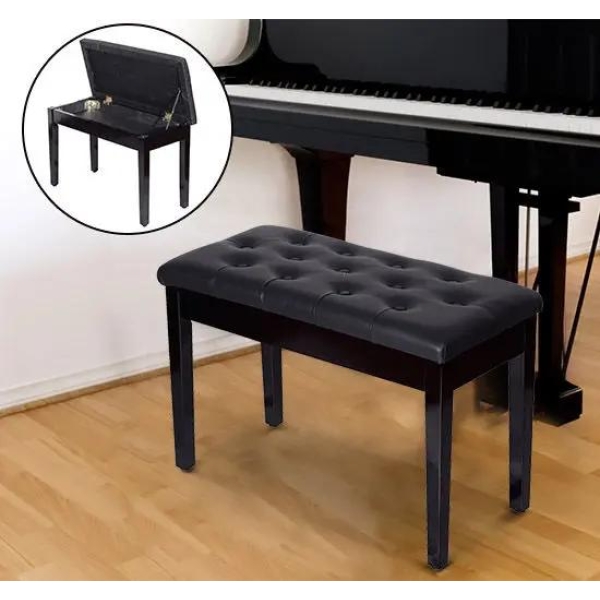 HOMCOM Banco de Piano Banco para Piano com Espaço de Armazenamento Assento de Couro Sintético Acolchoado76x36x50cm Preto - Image 2