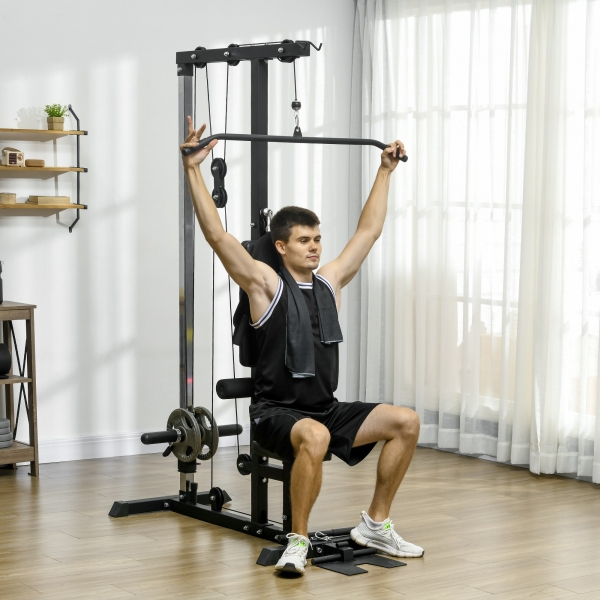 SPORTNOW Máquina de Musculação Estação de Treino com Assento Ajustável para Treino Carga Máxima 100 kg 140x108x197 cm Preto - Image 2