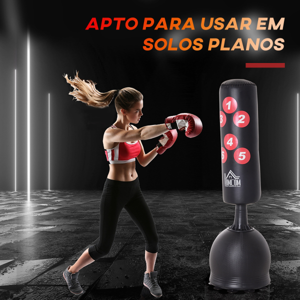 HOMCOM Saco de Boxe de Pé 165cm Sacos de Chão com Suporte para Preencher de Água ou Areia para Adultos e Crianças Preto - Image 6