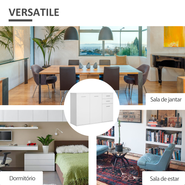 HOMCOM Armário Aparador amplo espaço de Armazenamento para sala de jantar com portas e gavetas 106x35x76cm Branco - Image 6