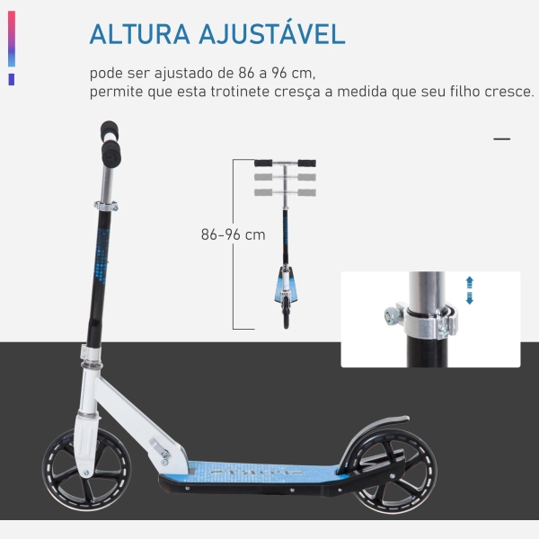 HOMCOM Trotinete para Crianças Scooter Dobrável Guiador Regulável Quadro Alumínio Leve e Estável Carga 100kg Branca - 68x34x60-73,5cm - Image 6