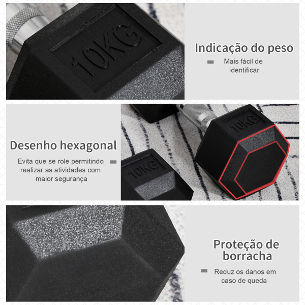 HOMCOM Conjunto de Halteres 20 kg com Barra Metálica e Cabeça Hexagonal Conjunto de Pesos para Treino 31x13,5 cm Preto e Prata - Image 4