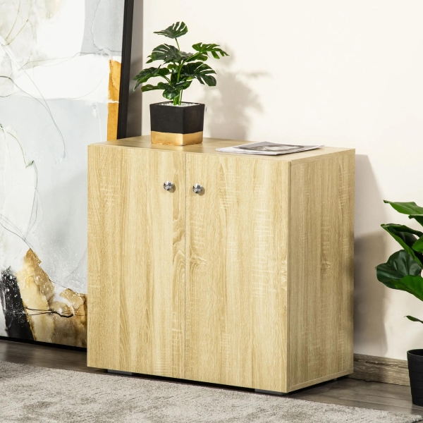 HOMCOM Aparador de Sala de Estar com 2 Portas Armário Auxiliar com 2 Prateleiras para de Livros Roupa Brinquedos Estilo Moderno 70x39x70cm Madeira natural - Image 2