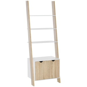 HOMCOM Estante em Forma de Escada de Madeira com 3 Prateleiras e 1 Armário Estante de Estilo Nórdico Moderno 60x40x171cm Carvalho e Branco