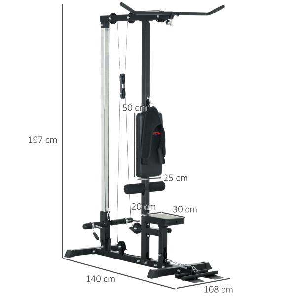SPORTNOW Máquina de Musculação Estação de Treino com Assento Ajustável para Treino Carga Máxima 100 kg 140x108x197 cm Preto - Image 3