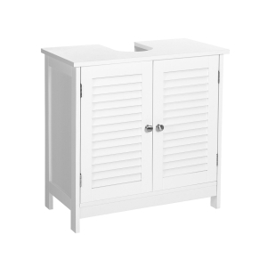 Armário de banheiro VASAGLE sob a pia, armário de chão com duas portas, 60 x 30 x 60 cm, unidade de armazenamento, armário com 2 portas de venezianas, prateleira ajustável, puxadores, estilo nórdico escandinavo, branco fosco BBC05WT