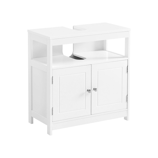 Armário de casa de banho com portas e compartimento aberto | VASAGLE | 60 x 30 x 60 cm | branco mate | BBC301W01.