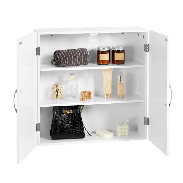 Armário de parede para casa de banho com portas duplas e prateleiras ajustáveis | VASAGLE | 60 x 18 x 60 cm | branco | BBC320W01. - Image 5