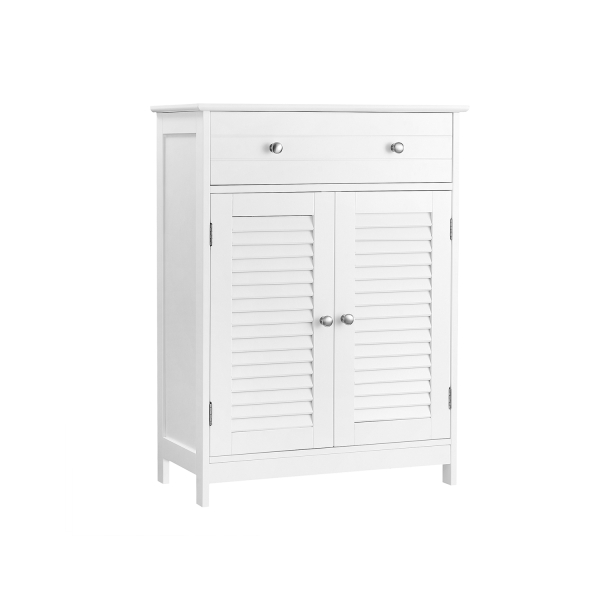 Armário de chão para banheiro VASAGLE, unidade organizadora de armazenamento, 60 x 30 x 80 cm, armário com 2 portas venezianas, gaveta, prateleira ajustável, estilo nórdico escandinavo, branco fosco BBC51WT