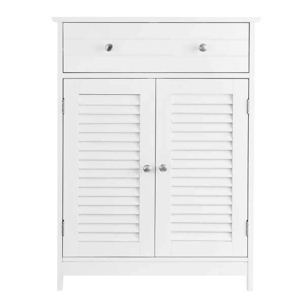Armário de chão para banheiro VASAGLE, unidade organizadora de armazenamento, 60 x 30 x 80 cm, armário com 2 portas venezianas, gaveta, prateleira ajustável, estilo nórdico escandinavo, branco fosco BBC51WT - Image 2