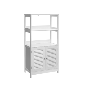 Armário de chão para banheiro VASAGLE, armário alto para armazenamento, estante independente com 2 prateleiras abertas e portas duplas, 60 x 32,5 x 122 cm, para sala de estar, cozinha, escritório, entrada, branco fosco BBC81WT