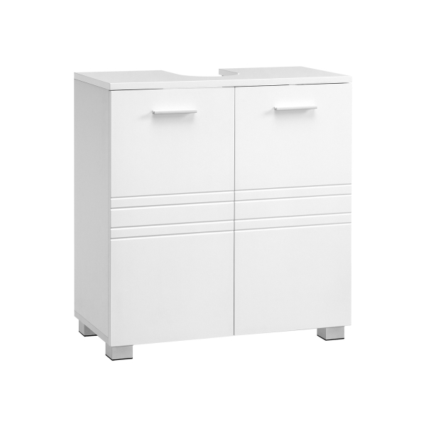 Armário de armazenamento sob a pia VASAGLE, armário para lavatório de banheiro com 2 portas, prateleira ajustável, pés inferiores, 60 x 30 x 63 cm, branco BBK110W01
