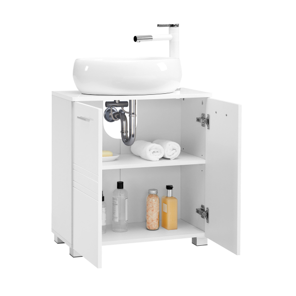 Armário de armazenamento sob a pia VASAGLE, armário para lavatório de banheiro com 2 portas, prateleira ajustável, pés inferiores, 60 x 30 x 63 cm, branco BBK110W01 - Image 2