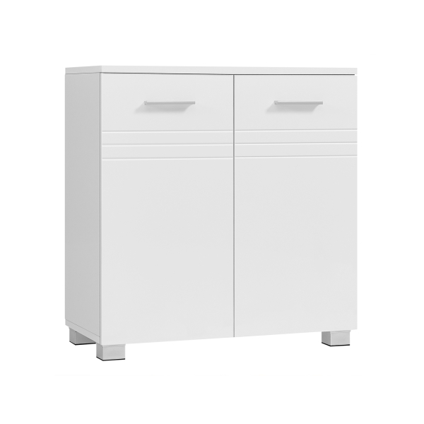 VASAGLE BBK112W01 Armário de banheiro com porta dupla, prateleira ajustável, dobradiças de fechamento suave para banheiro, 60 x 30 x 63 cm, branco BBK112W01