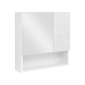 VASAGLE BBK122W01 Armário espelhado, armário de banheiro com prateleiras ajustáveis ​​em altura, porta e painel superior com superfície de alto brilho, banheiro, 54 x 15 x 55 cm, branco