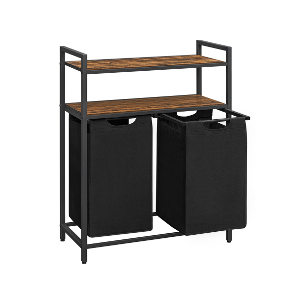 Cesto organizador de lavandaria com sacos removíveis | VASAGLE | 73 x 33 x 92 cm | preto|marrom rústico | BLH211B01.
