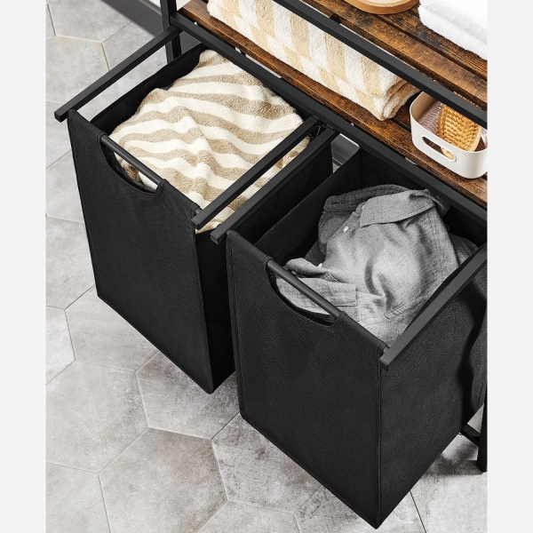 Cesto organizador de lavandaria com sacos removíveis | VASAGLE | 73 x 33 x 92 cm | preto|marrom rústico | BLH211B01. - Image 4