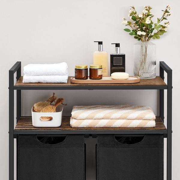 Cesto organizador de lavandaria com sacos removíveis | VASAGLE | 73 x 33 x 92 cm | preto|marrom rústico | BLH211B01. - Image 5