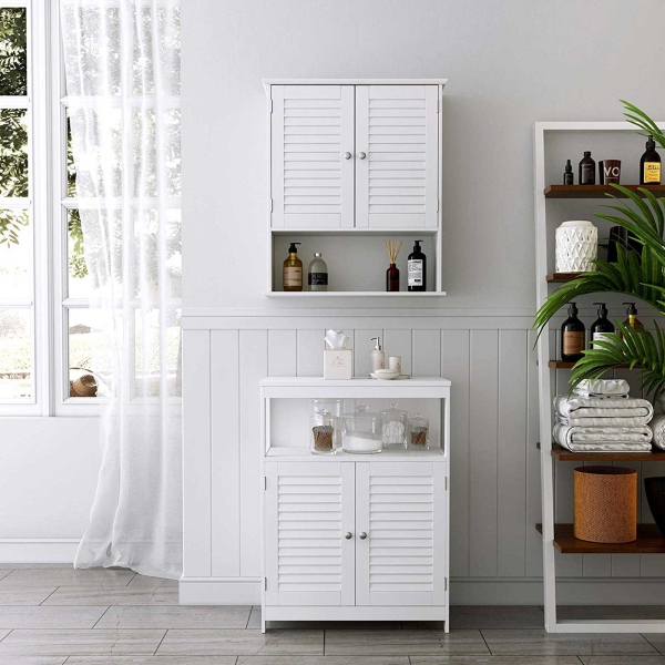 Armário de parede para casa de banho com prateleira ajustável. | VASAGLE | 60 x 20 x 70 cm | Branco | BBC27WT. - Image 4